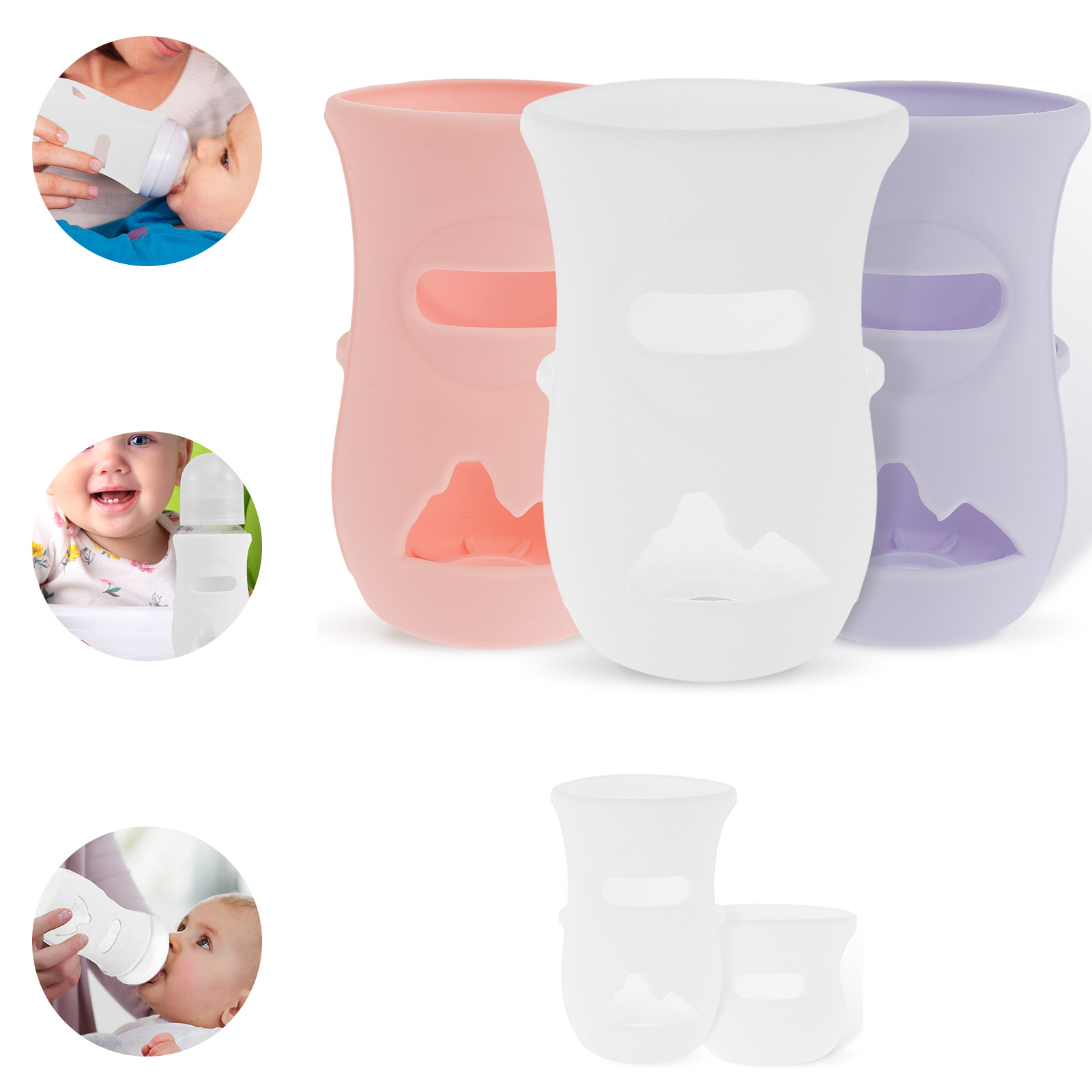 Baby Food Containers Glass - Silikonhüllen, Silikon-Babyflaschenhülle, isolierte Glasflasche, kompatibel mit
